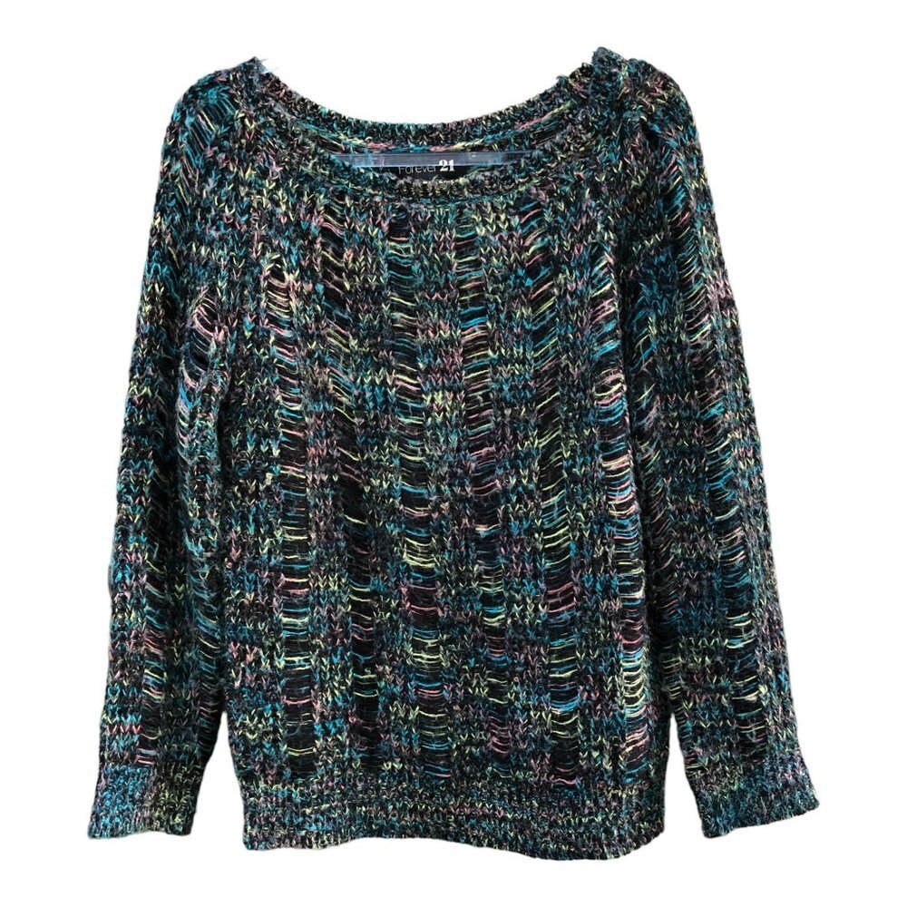 Forever 21 Open Knit Multi Color Long Sleeve Sweater Large